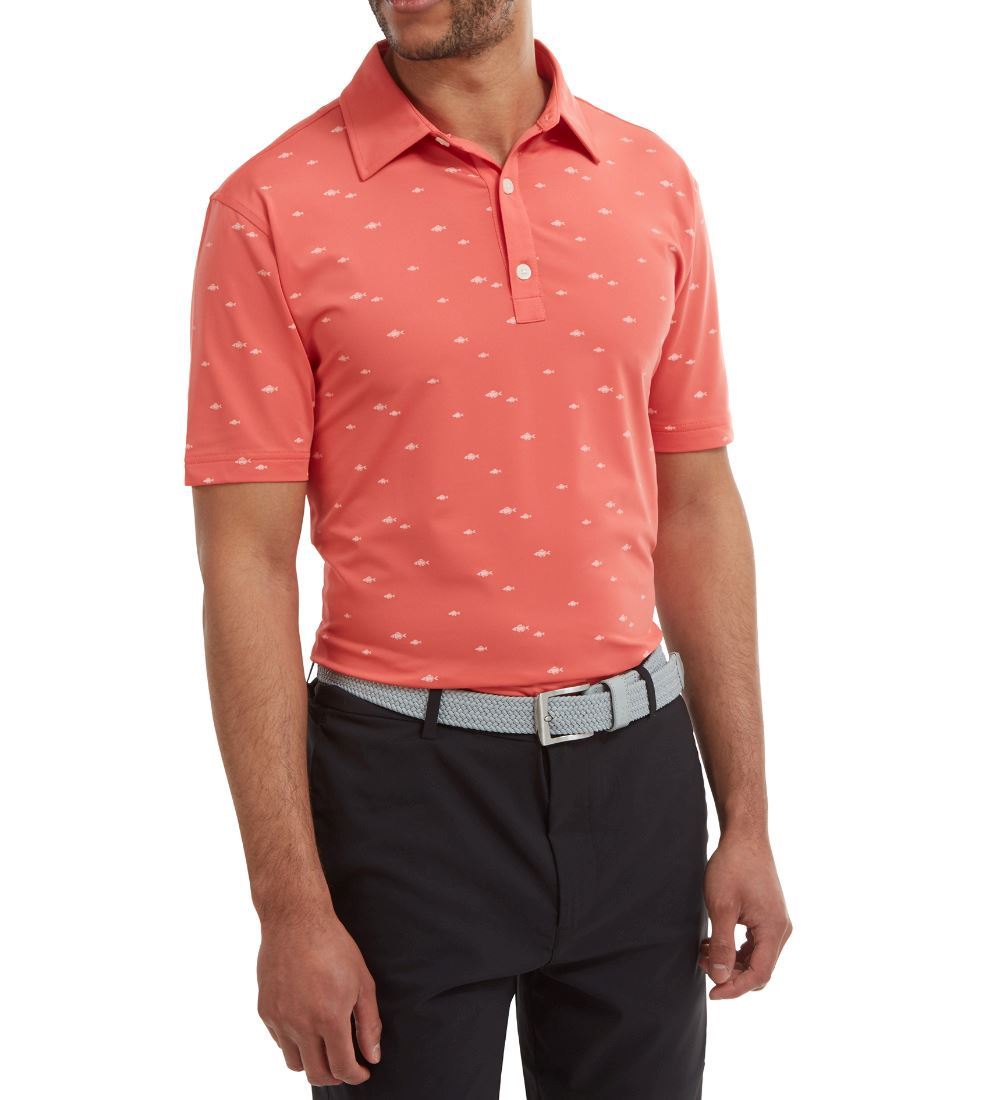 FootJoy Men's School of Fish Print Lisle Golf Polo Shirt