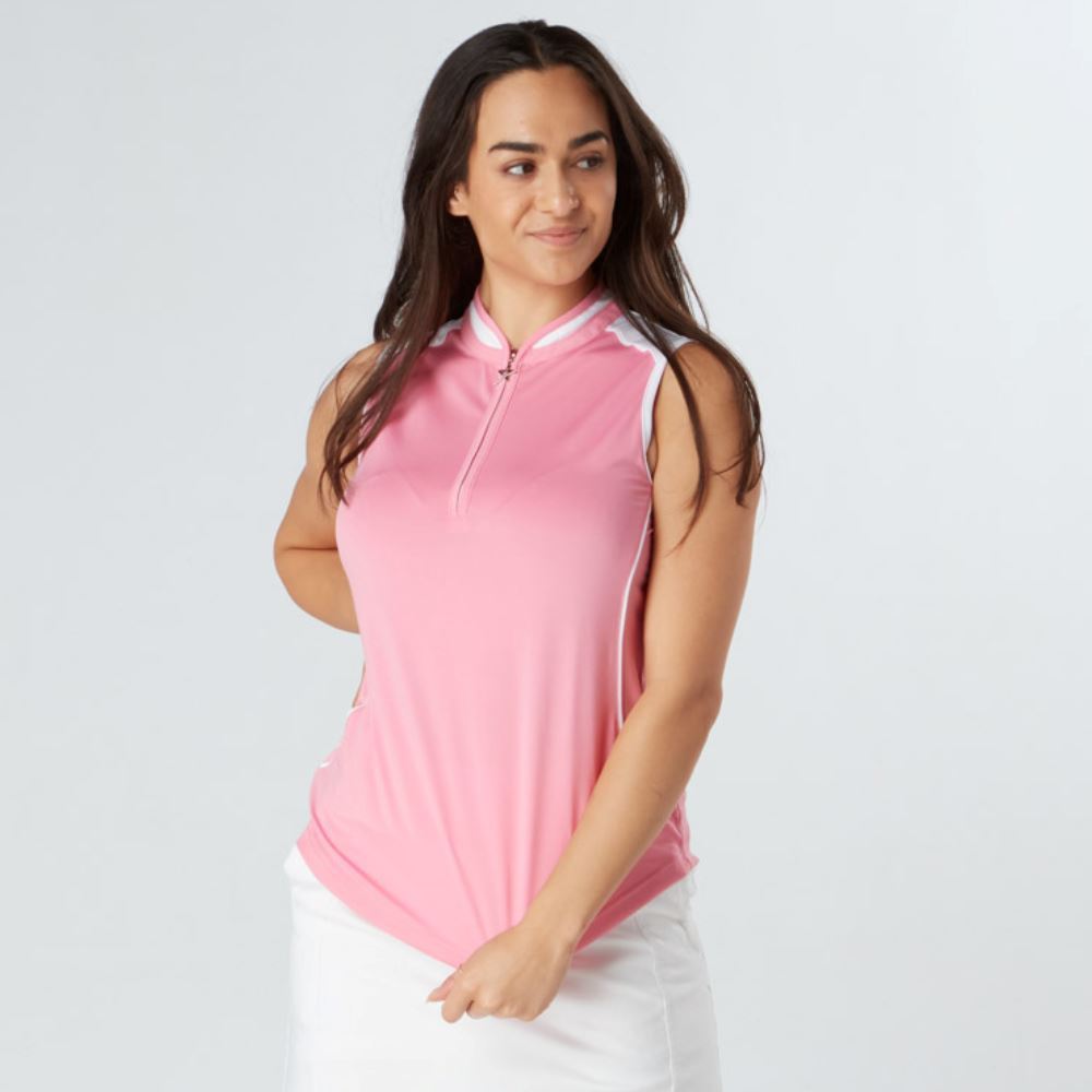 Swing Out Sister Esme Sleeveless Golf Polo Shirt - Pink/White