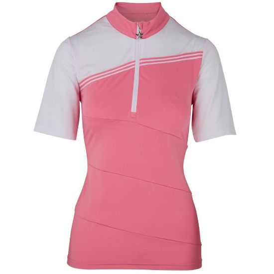 Picture of Swing Out Sister Therese Block Cap Sleeve Golf Polo Shirt - Pink Glo