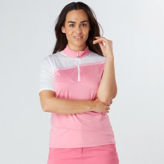Picture of Swing Out Sister Therese Block Cap Sleeve Golf Polo Shirt - Pink Glo