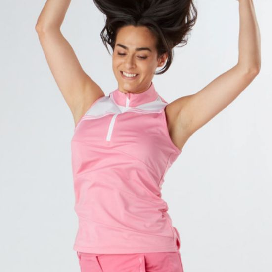 Picture of Swing Out Sister Therese Block Sleeveless Golf Polo Shirt - Pink Glo