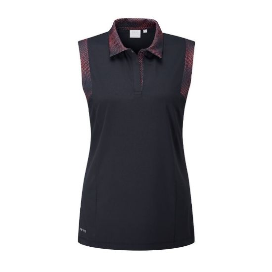 Picture of PING Ladies Evie Sleeveless Golf Polo Shirt - Navy